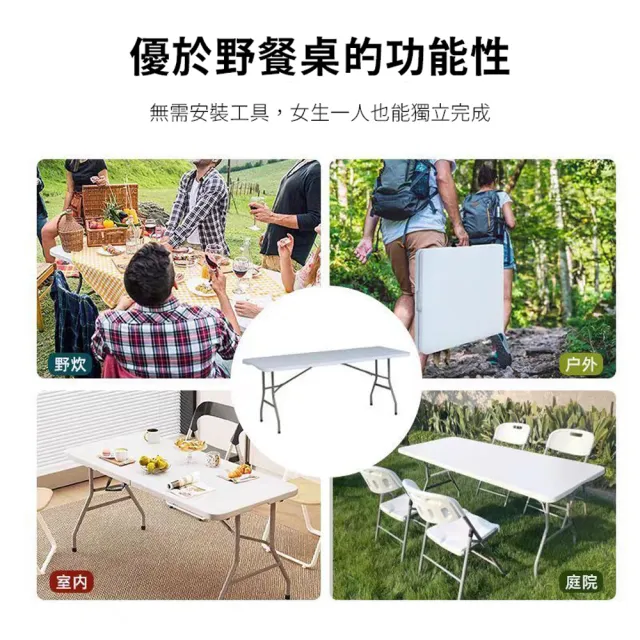 【DaoDi】2入組 折疊桌 手提式折疊露營桌 180x75 餐桌(會議桌 摺疊桌 烤肉桌 露營桌 戶外桌)