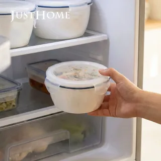 【Just Home】簡約純白藍邊陶瓷附蓋保鮮碗620ml(可微波 碗 飯碗 湯碗 點心碗)