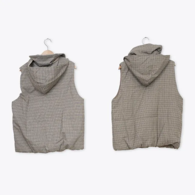 【MASTINA】活動帽千鳥格鋪棉背心 卡 咖(魅力商品)