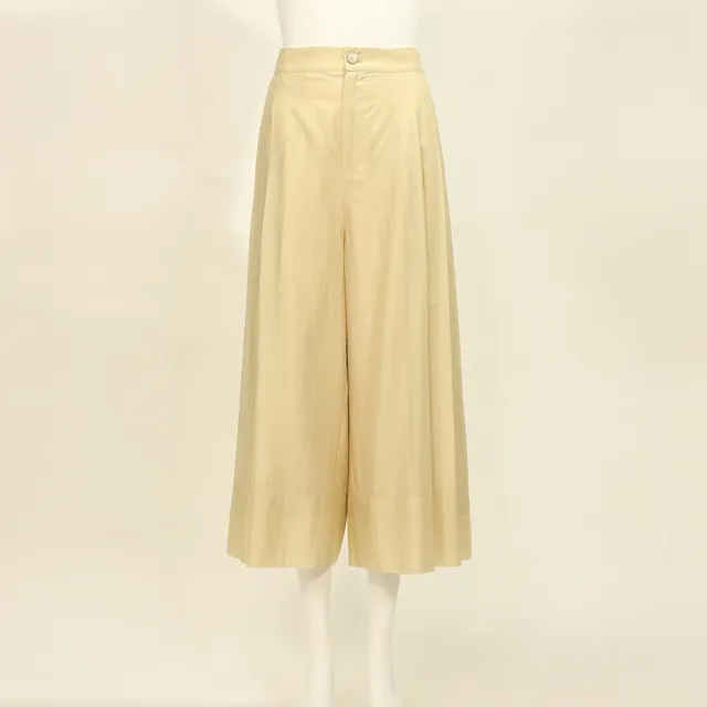 【ILEY 伊蕾】優雅雙打摺光澤感長寬褲(杏；M-XL；1261386702)