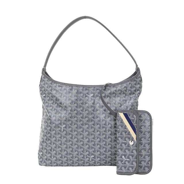 【GOYARD 高雅德】Boheme Hobo 防水圖騰帆布肩背流浪包(灰色/附收納袋)