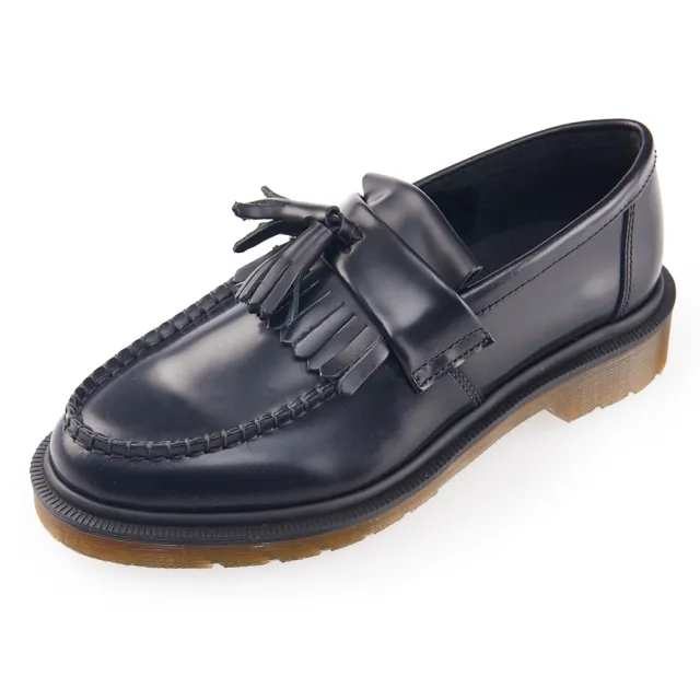 【Dr.Martens】馬汀 ADRIAN 英倫流蘇皮鞋 黑 硬皮平底船鞋 馬丁紳士鞋 一腳蹬樂福鞋 男女14573001