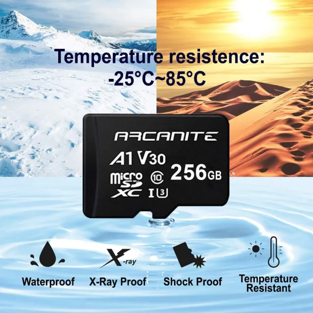 ARCANITE 256GB microSDXC 小卡 U3 UHS-I V30 A1 Class10 4K 記憶卡 (附SD轉接卡)