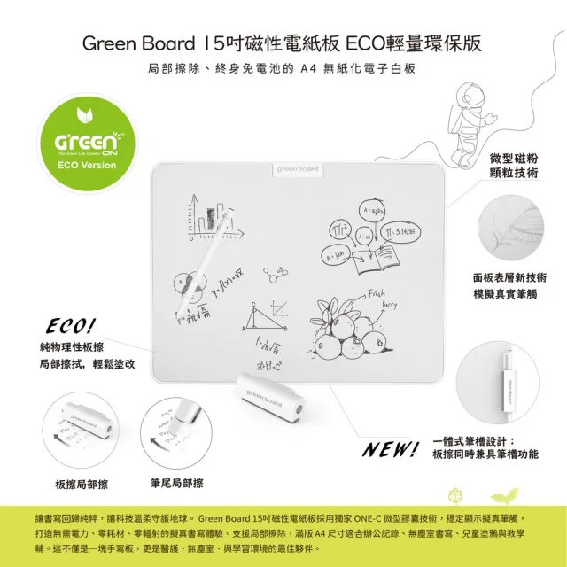 【Green Board 】15吋磁性電紙板 SP15 ECO(局部清除手寫板 電子白板 電子紙手寫板)
