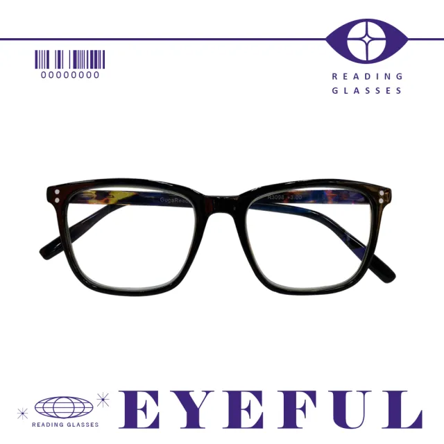 【EYEFUL】買2送1 抗藍光老花眼鏡 文青黑框大鏡面(高質感 濾藍光鏡片 大鏡框 彈簧腳)