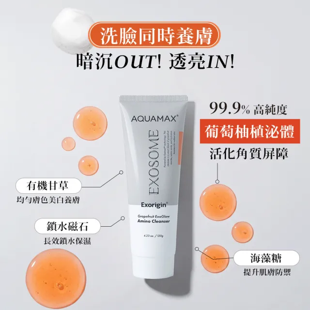 【AQUAMAX 奧科美氏】泌柚潤光胺基酸洗面乳120g-溫和潔顏、保濕亮白、植泌體
