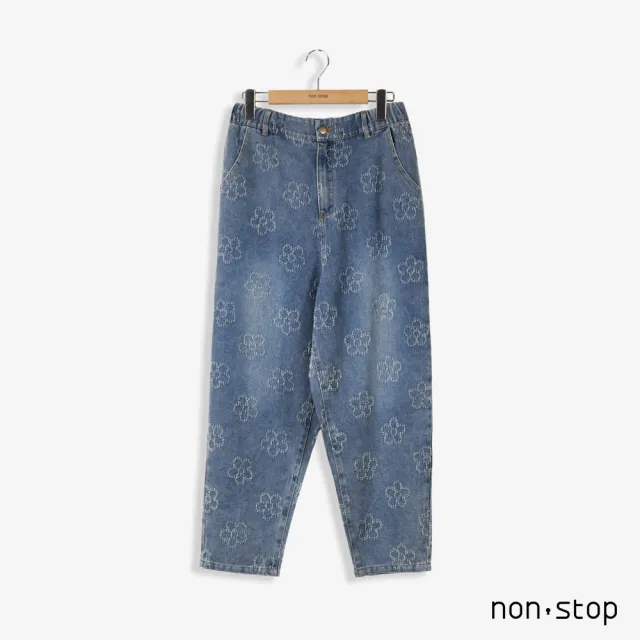 【non-stop】霧藍花語滿版刺繡牛仔褲-1色