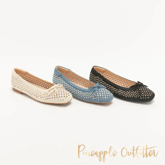 【Pineapple Outfitter】滿鑽鏤空蝴蝶結平底娃娃鞋DEANA(黑色)