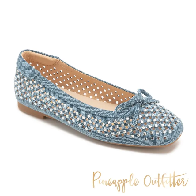 【Pineapple Outfitter】滿鑽鏤空蝴蝶結平底娃娃鞋DEANA(牛仔藍)