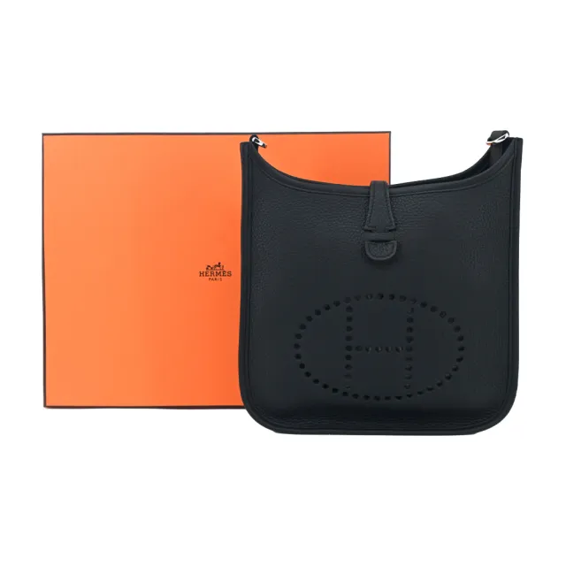 【Hermes 愛馬仕】Evelyne 23cm H LOGO牛皮布款背帶斜/肩背包(多色選)