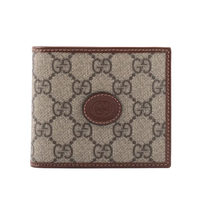 【GUCCI 古馳】Interlocking G Logo 對開8卡短夾(棕色)