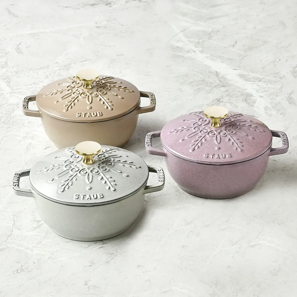 【STAUB】雪花雕花琺瑯鑄鐵鍋和食鍋16cm-顏色任選(德國雙人牌集團官方直營)