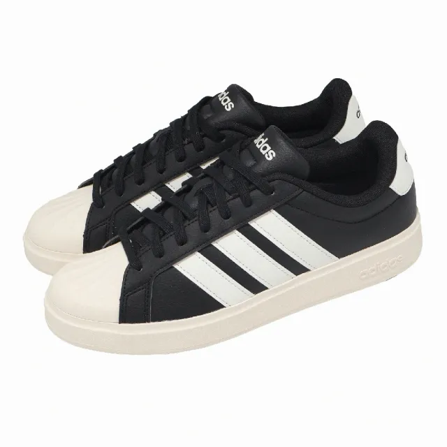 【adidas 愛迪達】休閒鞋 Streettalk 女鞋 黑 白 復古 皮革 JP8284