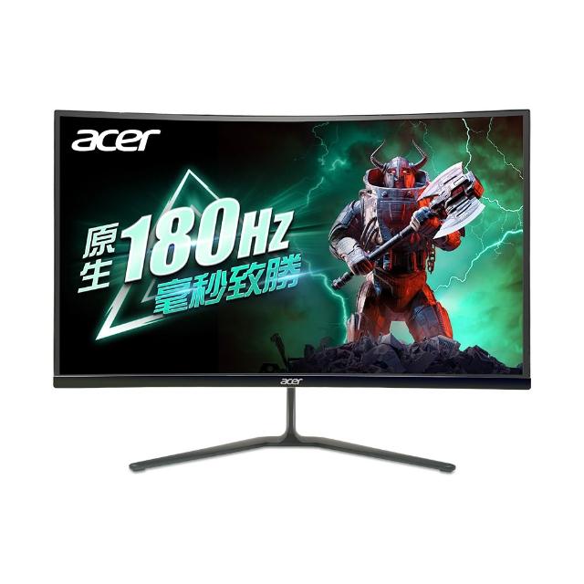 Acer宏碁 ED270R Acer 宏碁 ED270R S3 是一款 27 吋曲面 VA 面板顯示器,最高解析度 1920x1080,擁有 100000000:1 高對比與 1ms VRB 反應時間,支援 HDMI 165Hz 及 DP 180Hz 更新頻率,內建 AMD FreeSync Premium 技術,減少畫面撕裂。具備 HDR、零閃屏、護眼功能及 178° 廣視角,適合看片追劇與電競使用。窄邊框設計美型輕巧,重量僅 3.9kg,支援 VESA 壁掛及內建喇叭,三年保固,BSMI 認證 CI33906412C16712。
