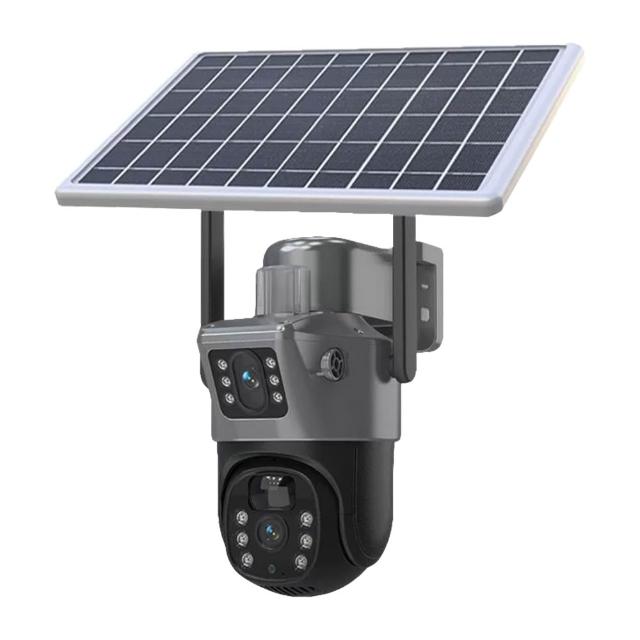 監控王 Q12-8 4G智慧太陽能雙鏡頭監視器(可插4G網卡 400萬高畫質錄影 360度 雙畫面同屏 多人監控)