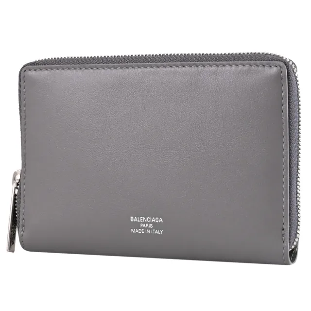 【Balenciaga 巴黎世家】經典燙銀LOGO信用卡證件名片鑰匙零錢包(灰)