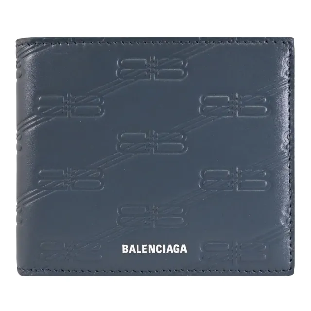 【Balenciaga 巴黎世家】經典雙B LOGO牛皮壓紋雙層對折8卡短夾(風暴藍)