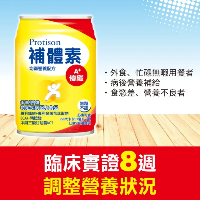 【補體素】優纖A+無糖不甜即飲237mlx24罐*3箱(均衡營養配方)(陳美鳳推薦)