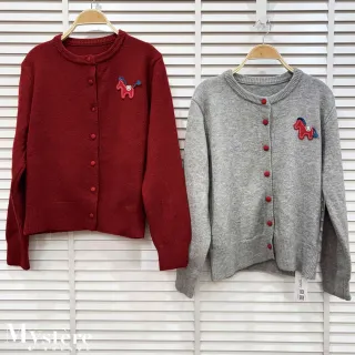 【my stere 我的時尚秘境】雙11 紅釦圓領小馬開襟上衣 兩色可選 羊毛開襟衫 羊毛上衣 羊毛毛衣