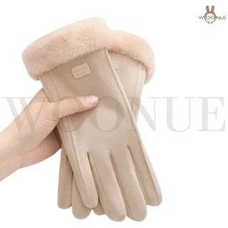 【WOONUE】超高質感保暖可觸控手套親膚羊毛加絨防寒雙層手套紅黑灰奶茶色(情人母親節女兒聖誕生日新年禮物)