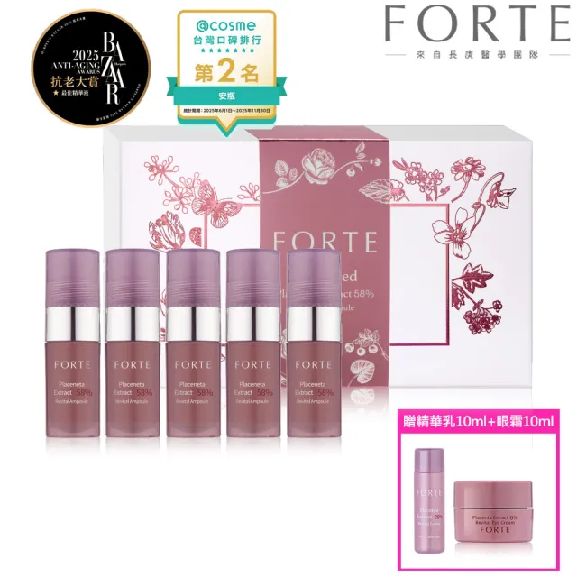 【FORTE】台塑生醫58%精純胎盤素肌活原液11ml*5入/盒(贈精華乳10ml+眼霜10ml.效期:2028.7)