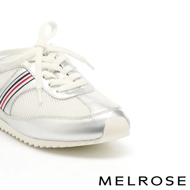 【MELROSE】美樂斯 率性舒適紅藍織帶異材質綁帶厚底休閒穆勒拖鞋(銀)