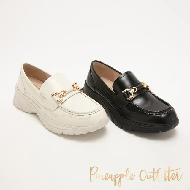 【Pineapple Outfitter】厚底增高馬銜扣樂福鞋ELIF(鏡黑色)