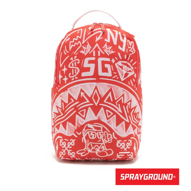 【SPRAYGROUND】塗鴉金錢趣味鋸齒鯊大容量後背包(紅色)