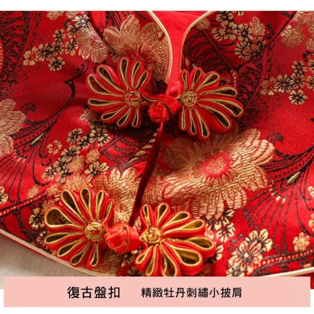 【橘魔法】日式旗袍領流蘇長袖包屁衣 附髮帶 中國風 哈衣 連身衣 拜年服 過年 大紅 新年 女童 兒童 童裝