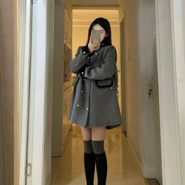 【AS 梨卡】女裝 外套 大衣 設計感寬鬆 顯瘦毛呢 寬鬆百搭外套 氣質保暖舒適 秋冬外套 AR228