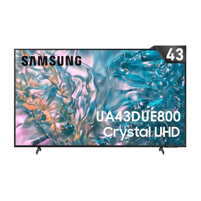 SAMSUNG三星 UA43DUE800XXZW 三星 SAMSUNG UA43DUE800XXZW 43吋 4K UHD 智慧電視,解析度 3840 x 2160,提供細膩畫質與 60Hz 倍頻順暢播放。內建 20W 環繞音效喇叭,支援中文選單與多語言功能。配備 3 組 HDMI 高畫質端子、2 組 USB 插槽,無需額外視訊盒,電源 110V 適用臺灣。尺寸 1093 x 667 x 126 mm,重 10.8 kg,越南製造,享 2 年保固及桌上型基本安裝服務。BSMI 認證 R33475,完美居家娛樂選擇。