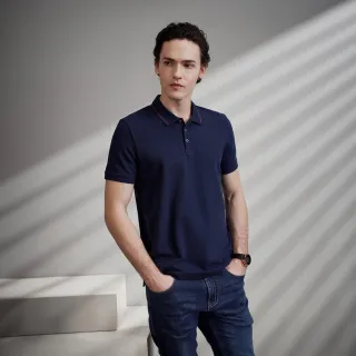 【G2000】男款 時尚撞色POLO領網眼布短袖T恤-深靛藍色(5114197277)   38女王節首選