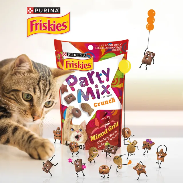 moPro限定【Friskies 喜躍】Party Mix 香酥餅 60gx3包(貓零食 貓餅乾)