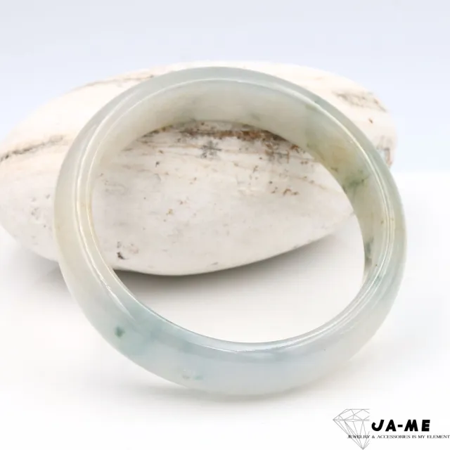 【JA-ME】天然A貨翡翠 冰種微透小三彩飄花寬版玉鐲#18