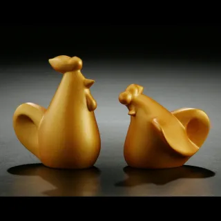【Gallery Chuan 筌美術】咕咕雞 Good good world(金色) (石雕 動物 金雞 送禮 一對)