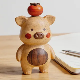 【MoonDy】擺件 裝飾品 豬柿如意 小豬擺件 桌面擺飾 雕刻擺件 客廳裝飾 家居擺件 木雕擺件 可愛小物