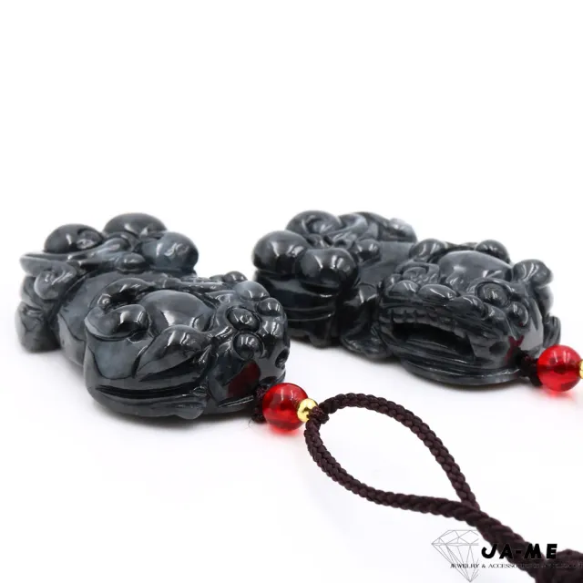 【JA-ME】天然A貨翡翠 烏雞種霸王貔貅玉墜一對