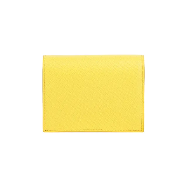 【PRADA 普拉達】琺瑯三角牌Logo 防刮皮革二折零錢袋短夾(太陽黃)