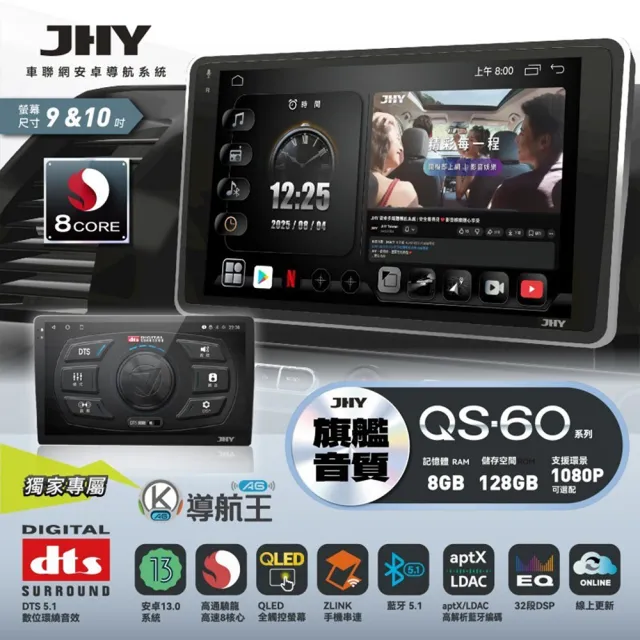 【JHY】JHY QS60 10吋 4G LTE安卓急速八核心多媒體導航車用主機 不含修飾框 送安裝_車麗屋