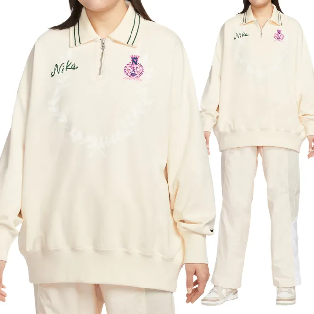 【NIKE 耐吉】AS NSW FLC OS NNSC QZ 女款 象牙白色 寬鬆 抓絨 Polo衫 IQ3943-110