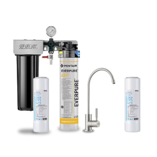 【EVERPURE 愛惠浦】櫥下型 PURVIVE Duo-4H2兩道式生飲淨水器(升級不鏽鋼龍頭/前置樹脂)