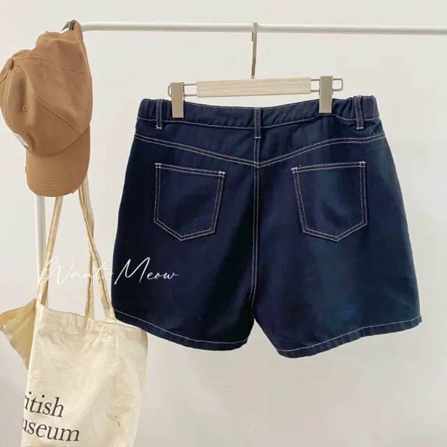 【Want-Meow】90公斤可穿/簡約不無聊/黑色短褲穿出韓系感/顯瘦明線黑色短褲中大尺碼短褲(大尺碼/大碼/下著)