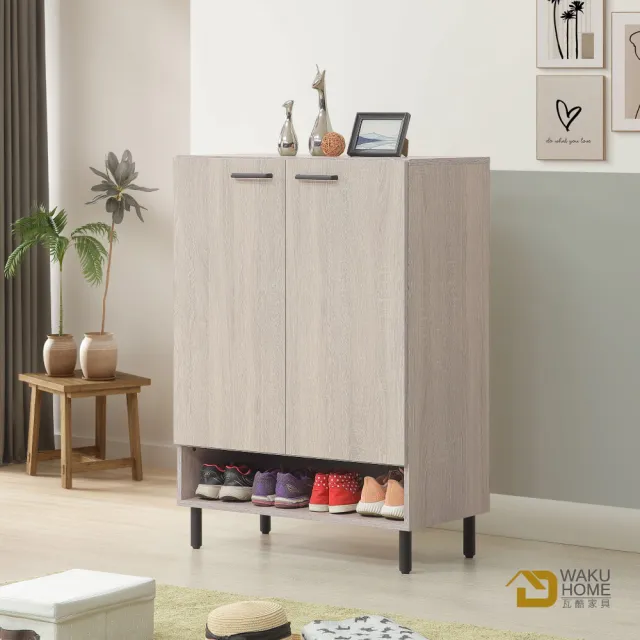 【WAKUHOME 瓦酷家具】Haven 2.7尺收納鞋櫃-淺灰橡色A006-L03