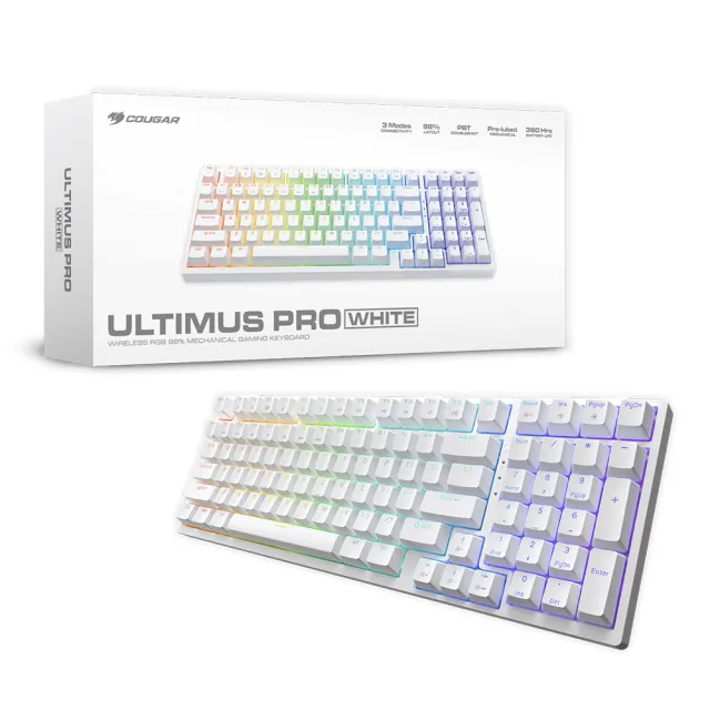 【COUGAR 美洲獅】ULTIMUS PRO 白色 無線三模 機械軸鍵盤(有線/2.4GHz無線/藍牙/鍵帽有注音)