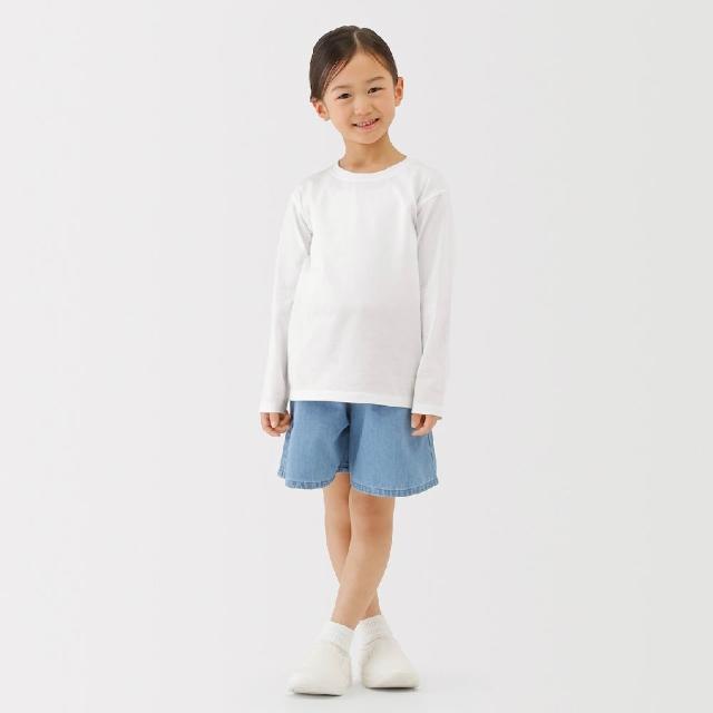 【MUJI 無印良品】兒童棉天竺圓領長袖T恤(柔白/黑色/淡桃紅/淡綠/深藍)