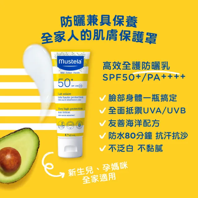 【Mustela 慕之恬廊】高效全護防曬乳SPF50+ 40ml(嬰兒防曬 寶寶防曬 新生兒/孕婦可使用)
