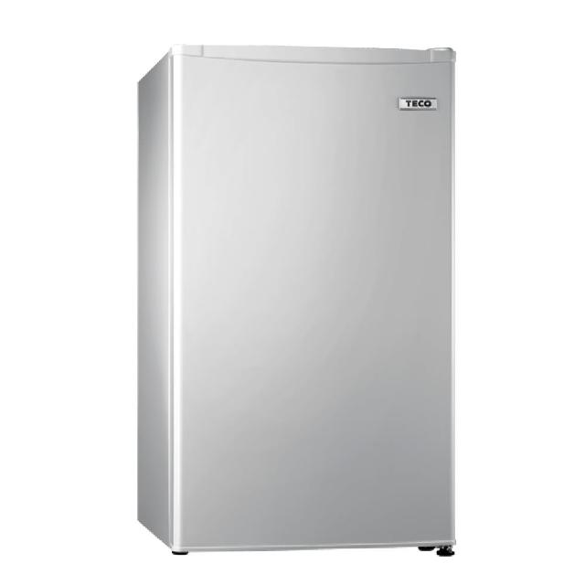  TECO東元 R1091W 一級定頻單門電冰箱，99公升大容量，適合小家庭使用。採用直冷式冷卻系統，能源效率一級節省電力。圓弧門設計搭配隱藏式把手，提升整體美觀與空間感。透明門置物棚方便取用物品，R600a新冷媒更環保省電。右開門方向，尺寸845mmx480mmx495mm，重量22KG，電壓110V 60Hz，含基本安裝說明與BSMI許可字號R41003。 