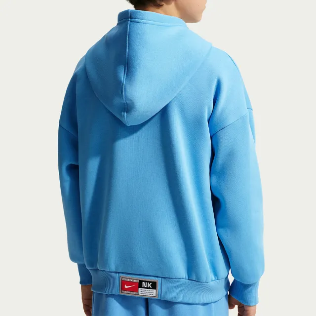 【NIKE 耐吉】K NK Cob Flc Po Hoodie Glitch 大童 藍色 帽T 刷毛 長袖 HV0508-412