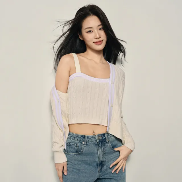 【GIORDANO 佐丹奴】韓系選品 女裝絞花撞色V領針織外套(多色任選)