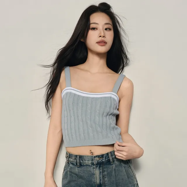 【GIORDANO 佐丹奴】韓系選品 女裝絞花撞色短版針織背心(多色任選)